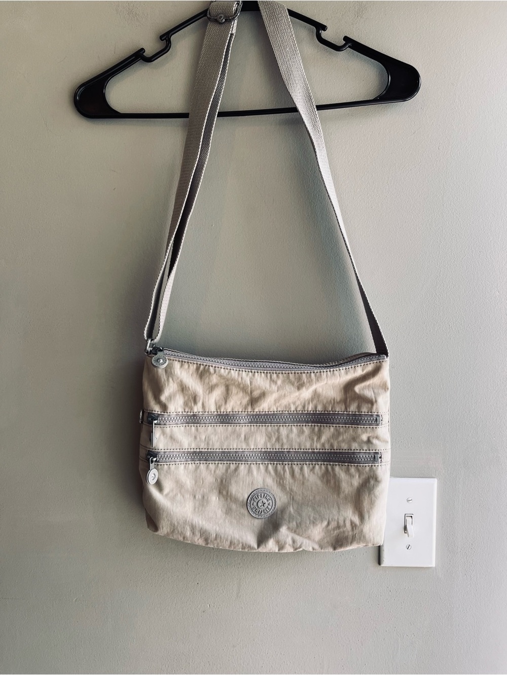 Kipling Neutral Beige Crossbody with Light Gray Strap
